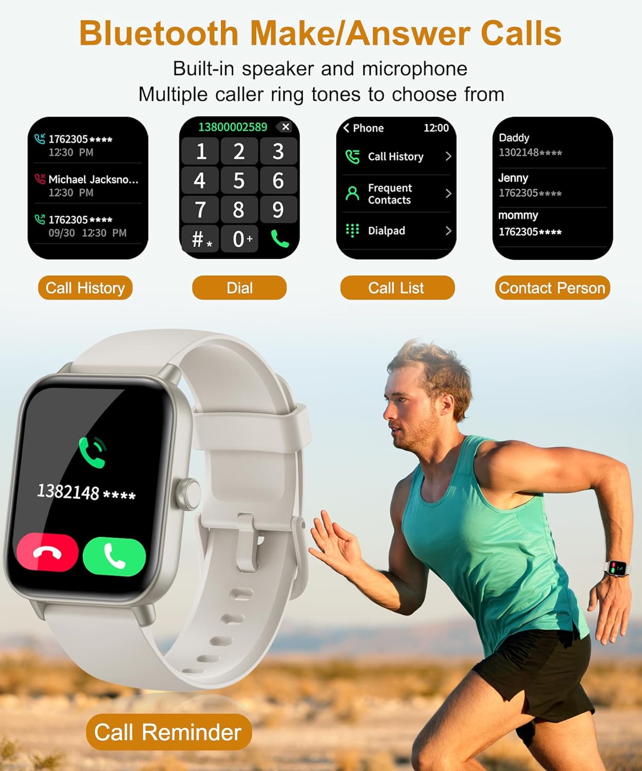Gleam Up Smart Watch – Alexa, Fitness Tracker, Heart Rate Monitor, IP68 Waterproof (White)