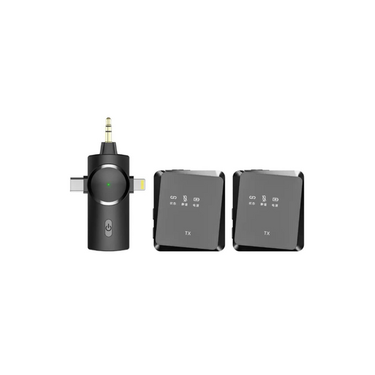 Wireless Lavalier Microphone – 2.4G, 50m Range, 3-in-1 for iPhone/iPad/PC (2 Mics)