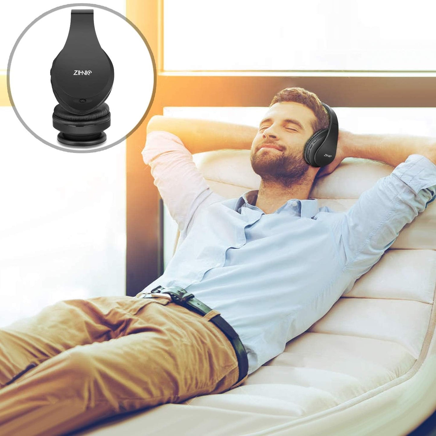 ZIHNIC Foldable Bluetooth Over-Ear Headphones: Wireless & Wired Stereo Headset with Micro SD/TF, FM - Ultra-Soft Earmuffs, Lightweight, Perfect for All-Day Wear (Black)