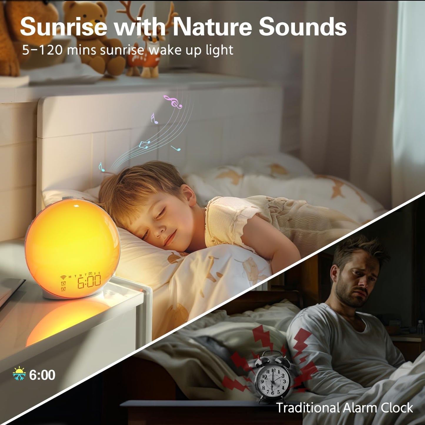 Sunrise Alarm Clock with Smart APP Control, Sunrise Simulation, Noise Sound Machine, Dual Alarms, FM Radio - Enhance Your Morning Routine, Alarm Clocks for Bedrooms