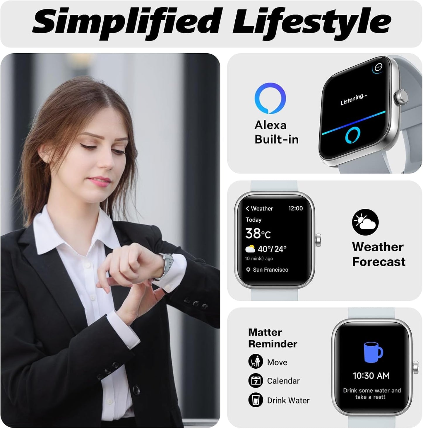 1.8" Smart Watch for Men & Women with Bluetooth Call, DIY Dial, Heart Rate, Sleep & Blood Oxygen Monitor, 100+ Sports Modes, IP68 Waterproof, Alexa Built-in for Android & iPhone