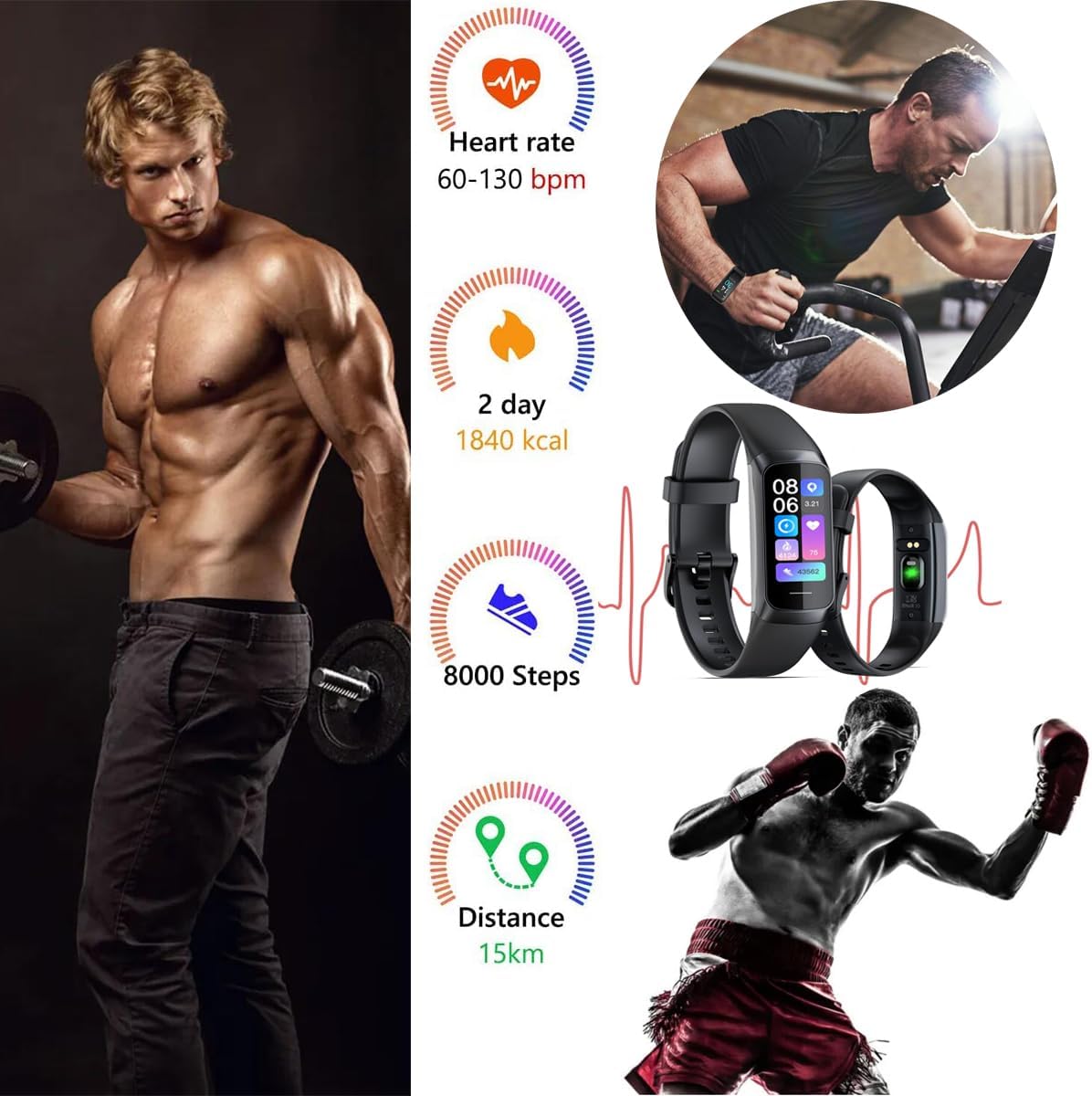 Heart Rate Fitness Tracker & Activity Smartwatch, Sports Bracelet with Sleep Monitor, Calorie Counter, Pedometer & IP67 Waterproof Wristband for Men & Women (Black)