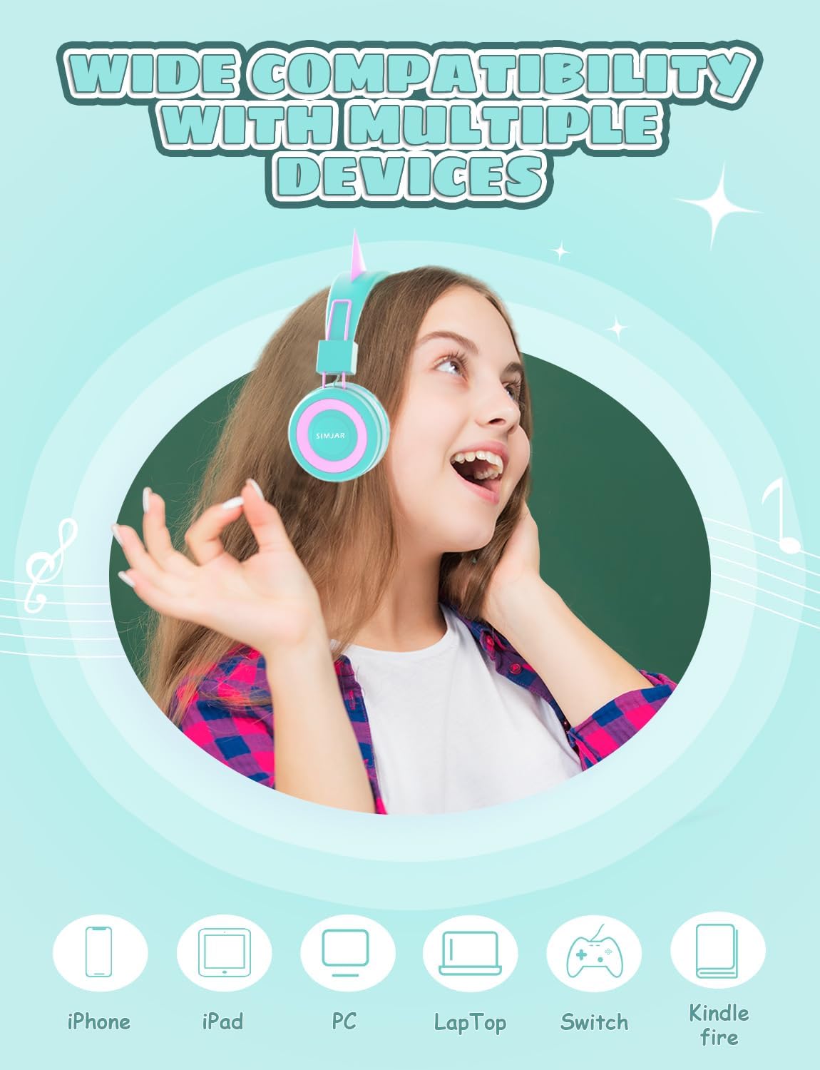 Cat Ear Kids Headphones for School, Wired Foldable Headphones with Adjustable Headband, 3.5mm Jack for Online Learning, Tablet, iPad, Computer – Perfect Christmas Gift, (Green)