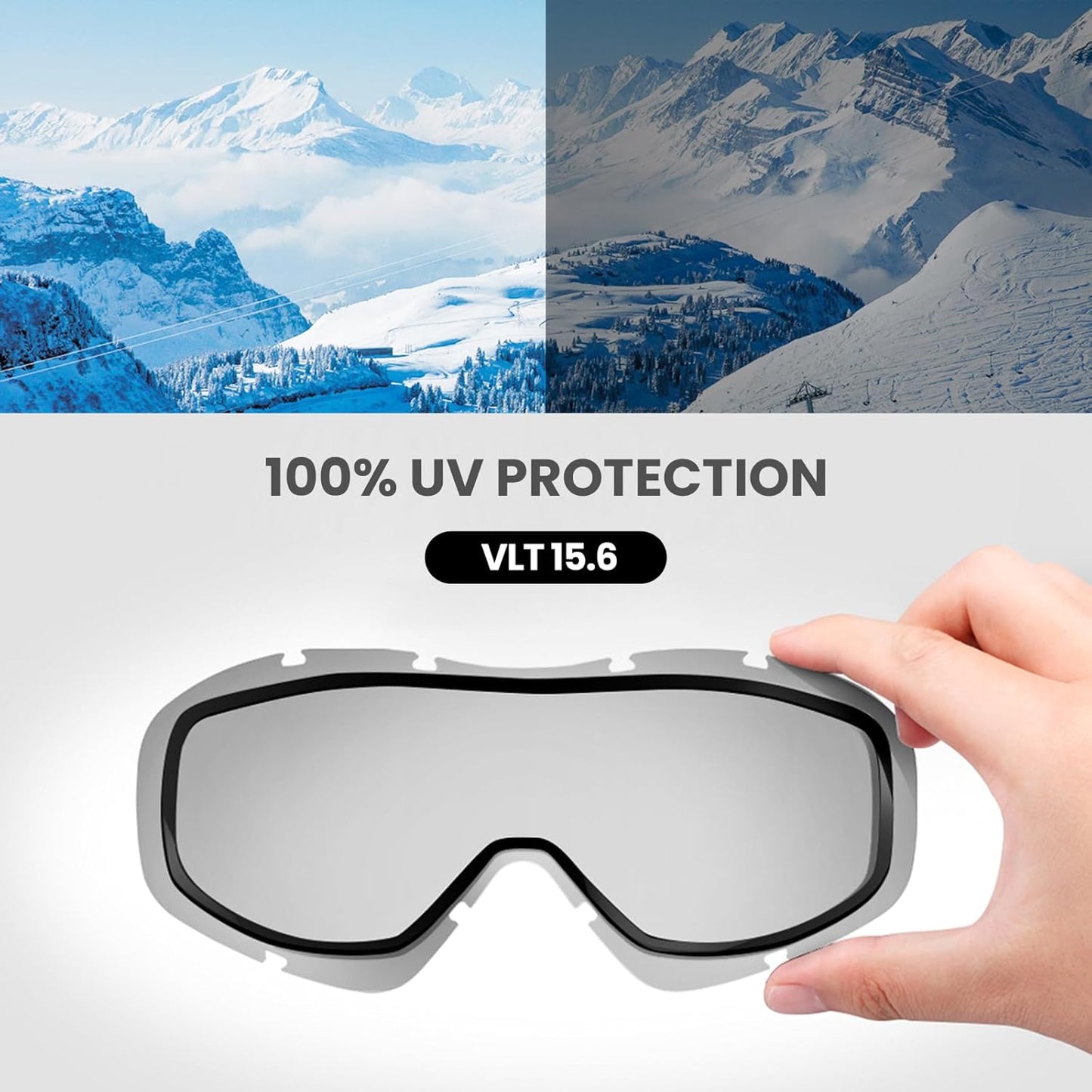 OTG (Over-the-Glasses) Design Ski & Snowboard Goggles for Men, Women & Youth with 100% UV Protection (Black/Blue)