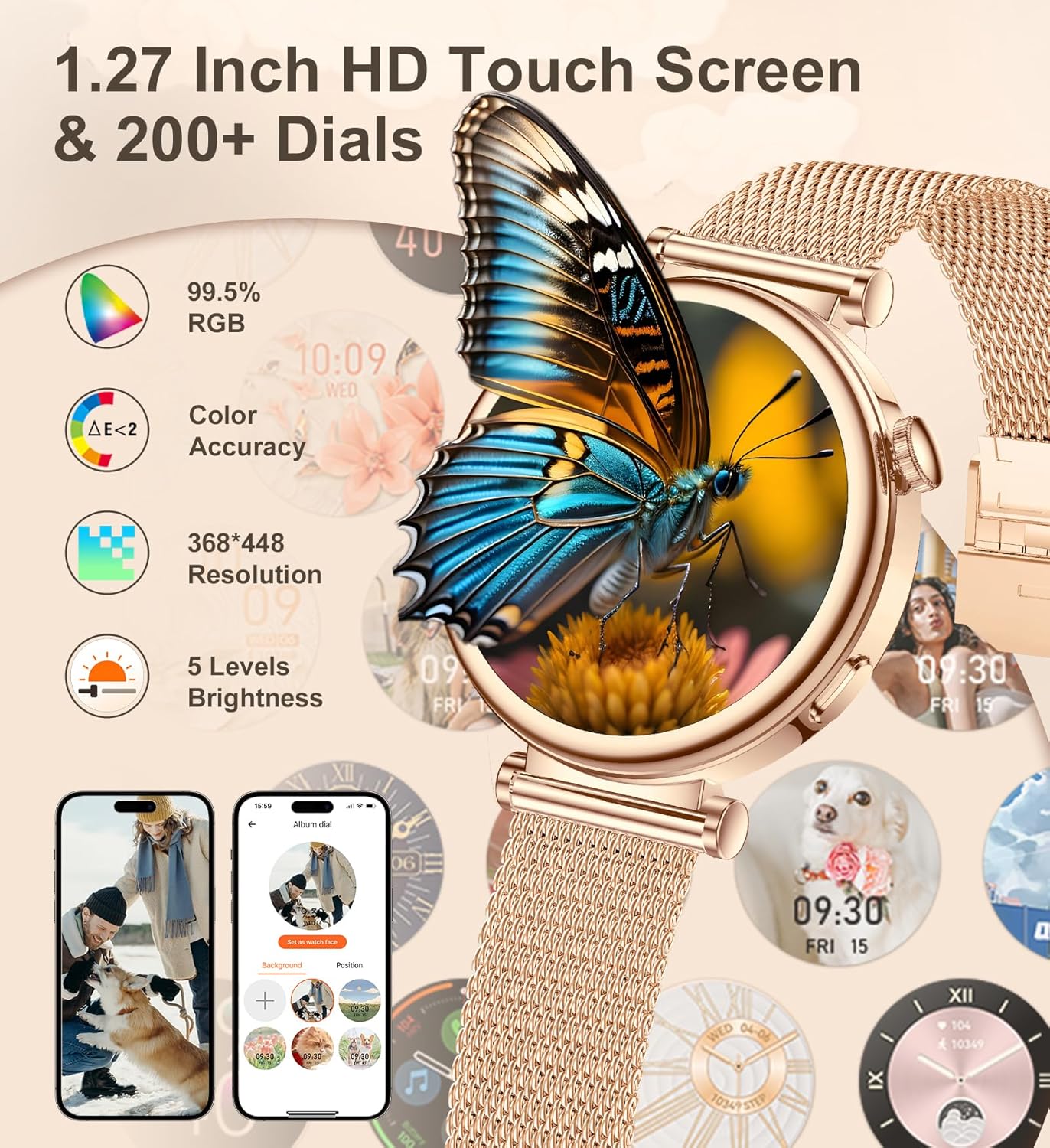 Women’s Smart Watch with Bluetooth Calling – 1.27" Touchscreen Fitness Tracker, 100+ Sports Modes, Health Monitor, Waterproof, for iOS & Android