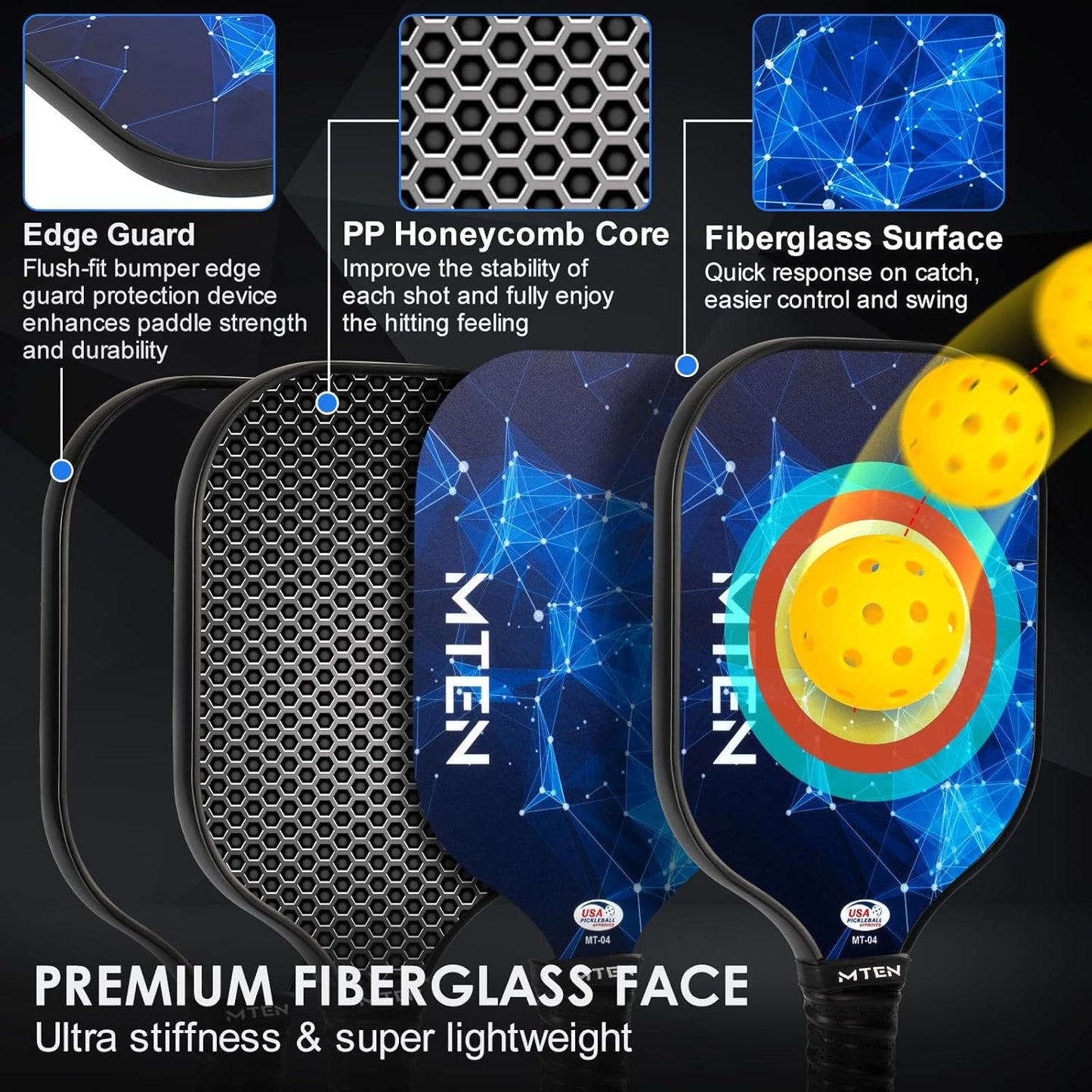 USAPA Approved Fiberglass Complete Pickleball Paddle Set – Lightweight, Durable Rackets for Men & Women