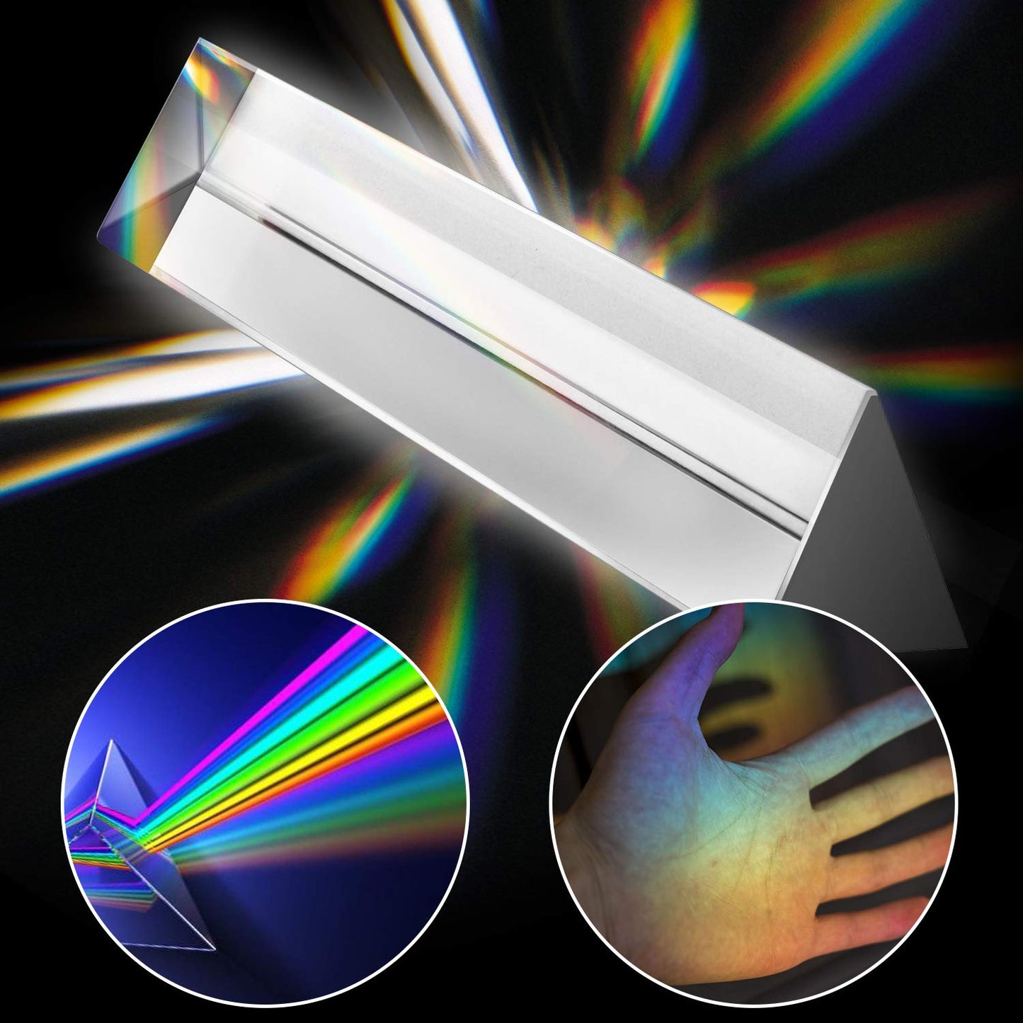 2-Pack 6" Optical Glass Triangular Prism – Premium Crystal for Photography, Light Refraction, Science Experiments & Teaching (150mm)