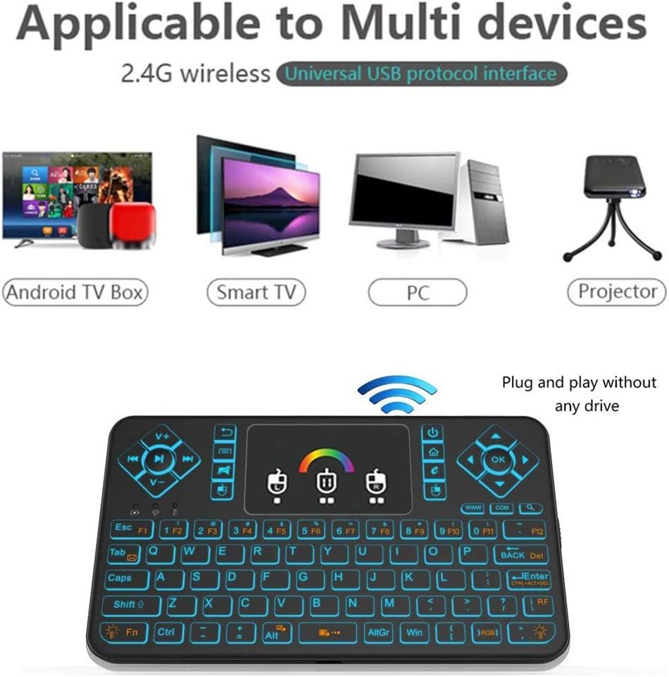 ULTREND Q9 Mini Wireless Keyboard with Touchpad – Rechargeable Handheld Remote, Colorful Backlit Keyboard for PC, Raspberry Pi 4, Android TV Box, KODI, Windows 8/10/11