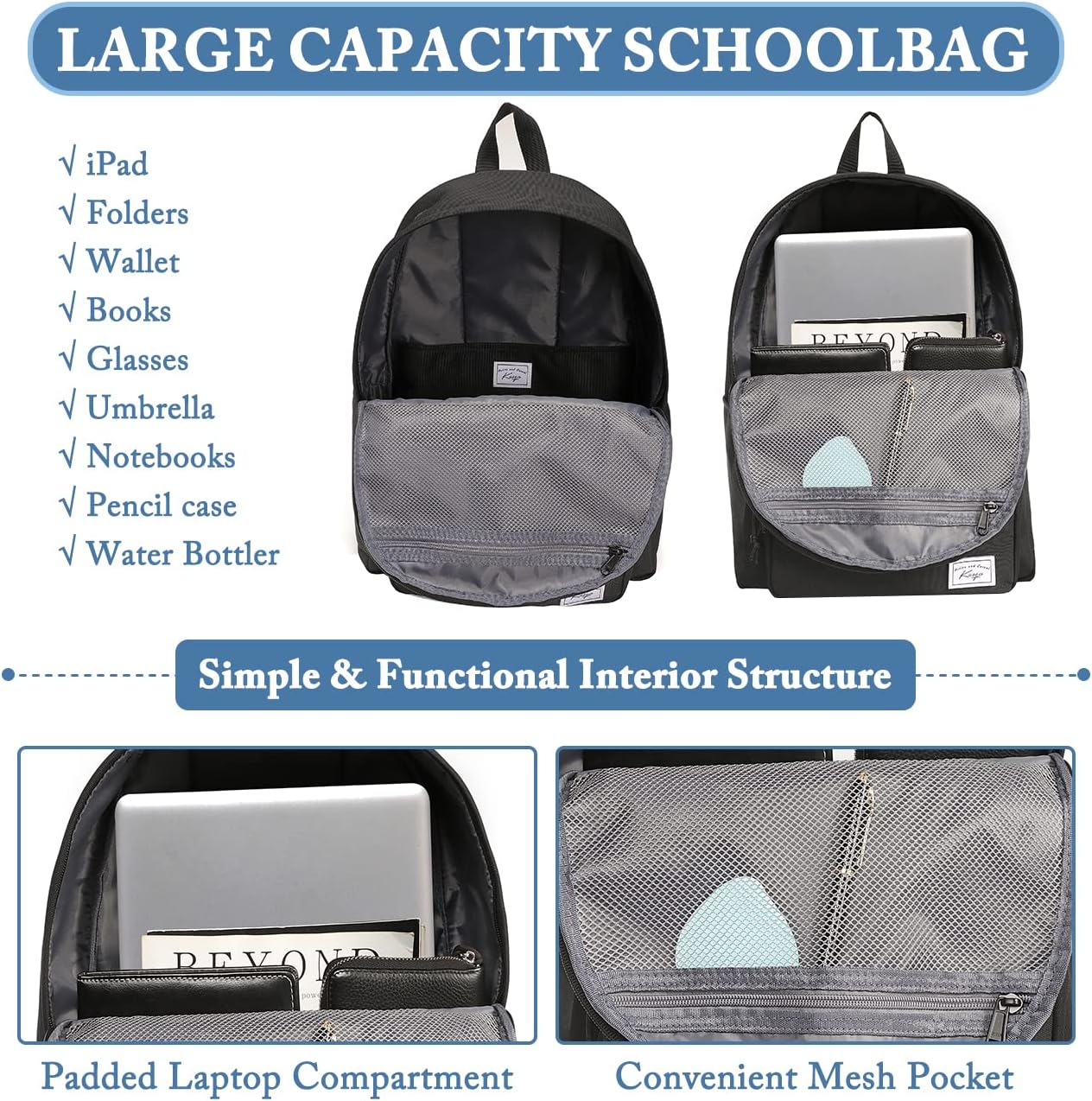 BlackTrail 15.6" Water-Resistant School Backpack with Laptop Compartment