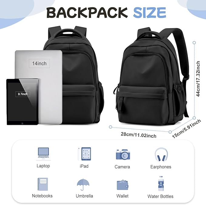 Urban-Nomad School Backpack – College & Travel Laptop Bag for Women, Men & Teens (Black)