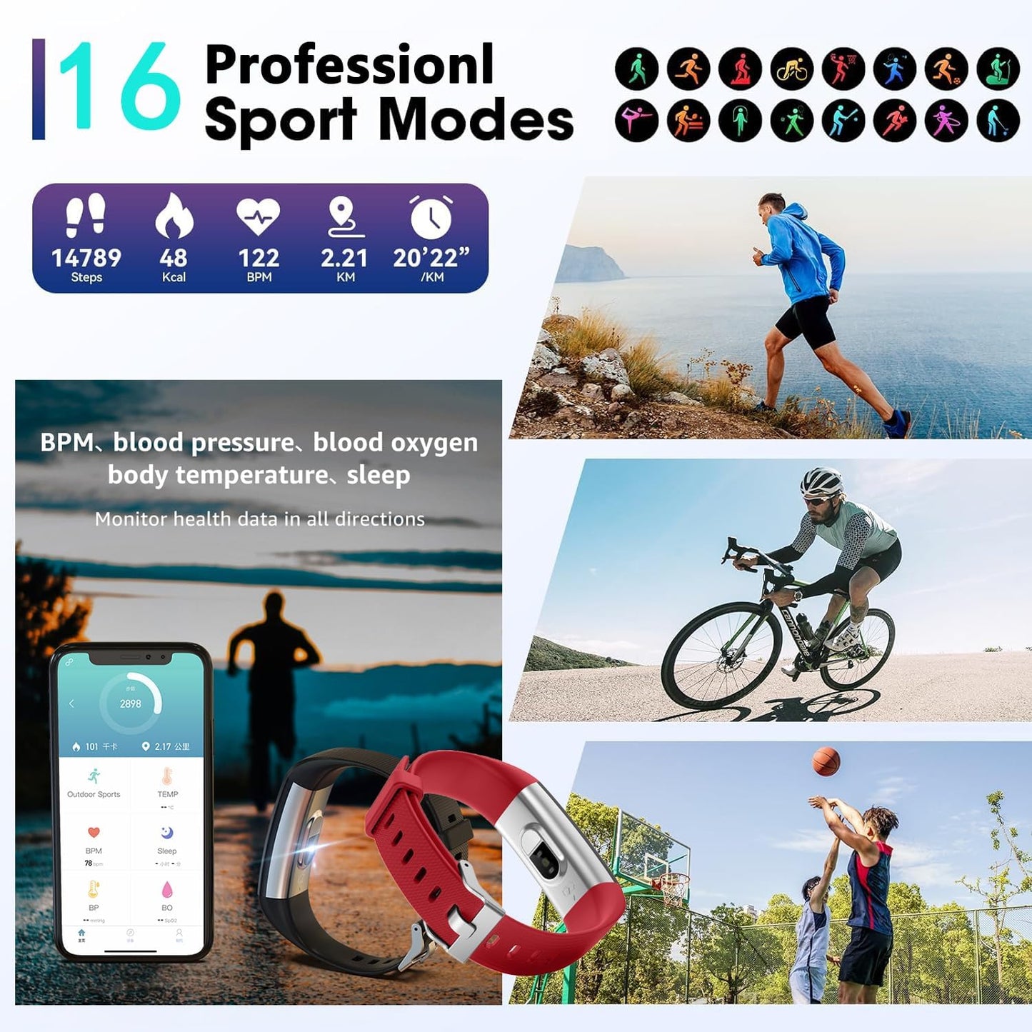 Fitness Tracker Watch with Heart Rate & Sleep Monitor, Step Counter, Calorie Tracker & Multi-Sport Modes for Android & iOS (RED)