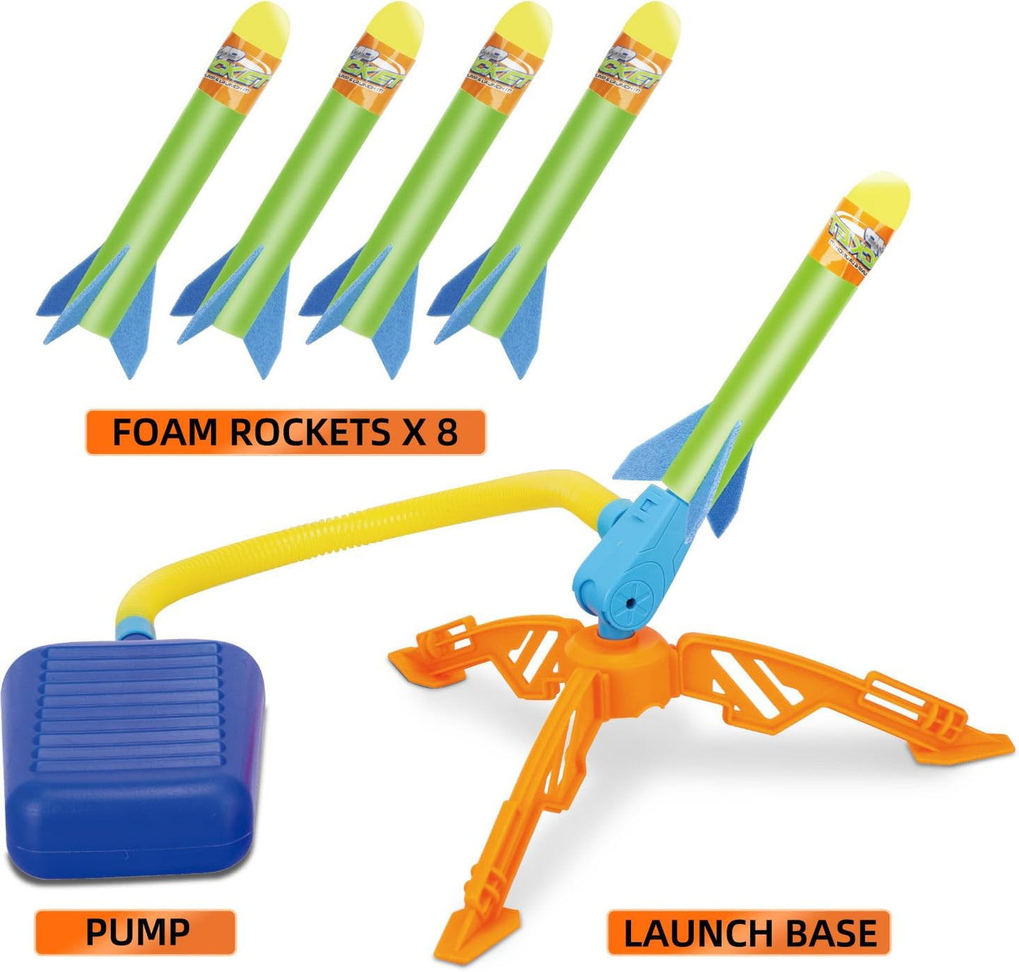 Rocket Launcher Blast Pack – 100-Foot Foam Rocket Set with 8 Colorful Rockets & Stomp Launcher, Perfect Outdoor Fun Gift for Boys & Girls