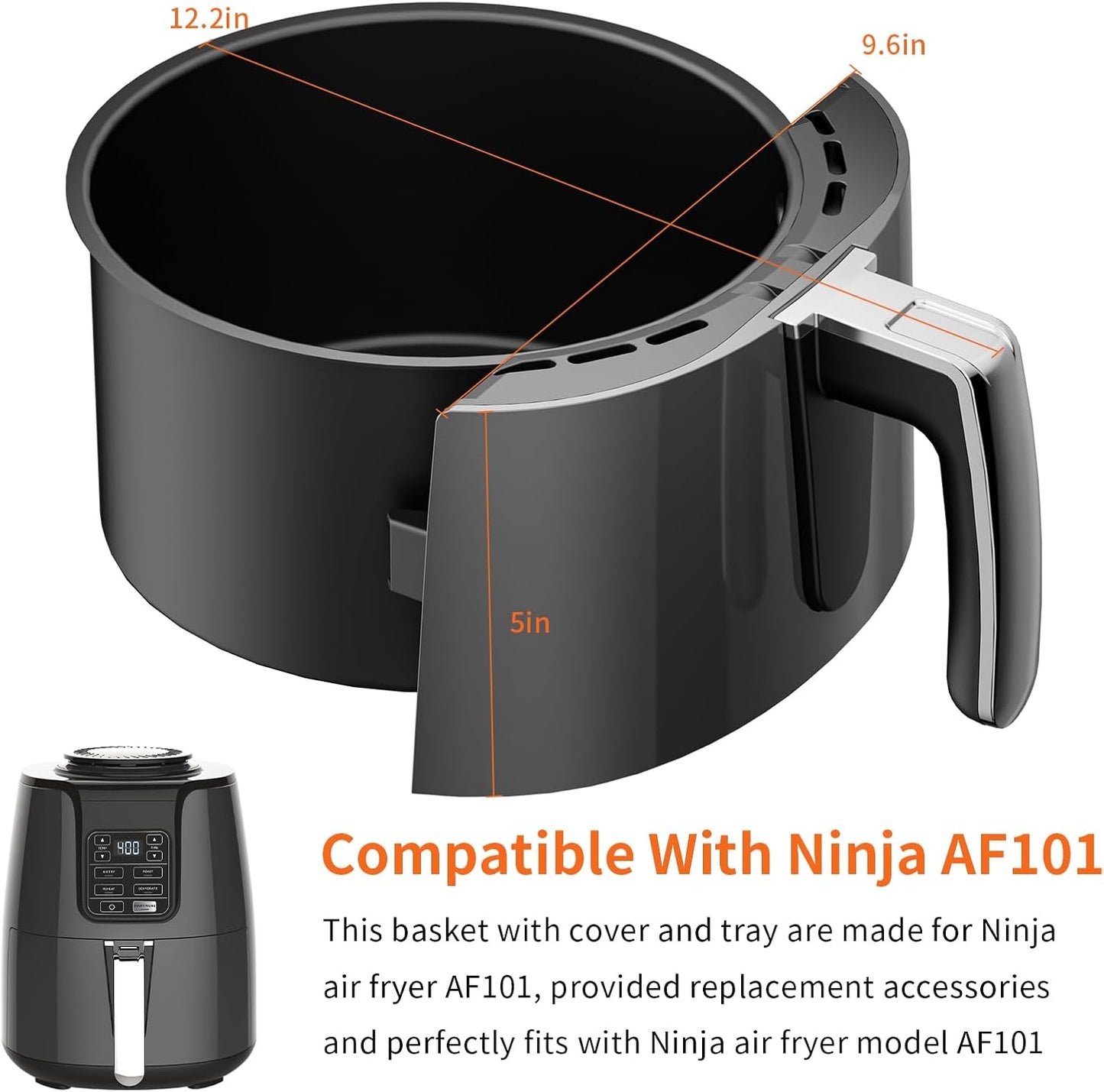 Air Fryer Replacement Basket & Tray for Ninja AF101, 4Qt