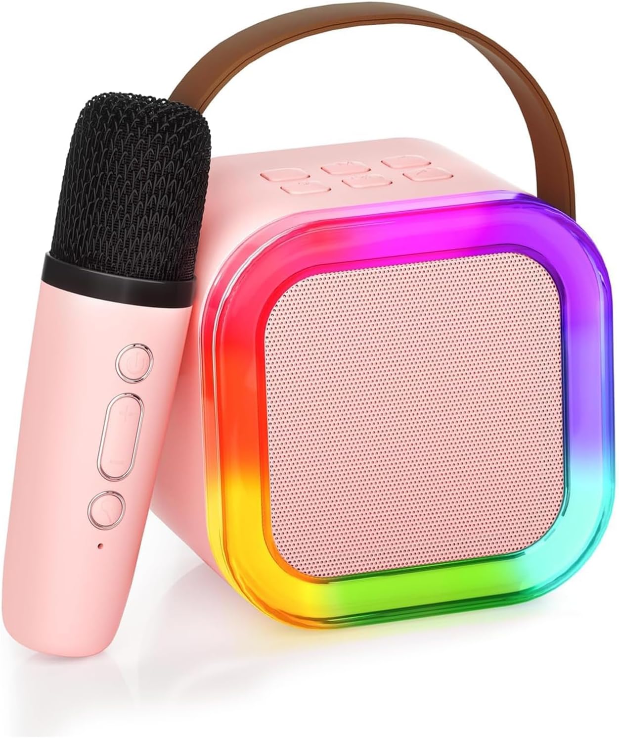 Mini Kids Karaoke Machine 2024, Portable Karaoke Speaker with 1 Wireless Mic & Party Lights, Christmas & Birthday Gift for Girls & Boys Ages 4-12+ (Pink)