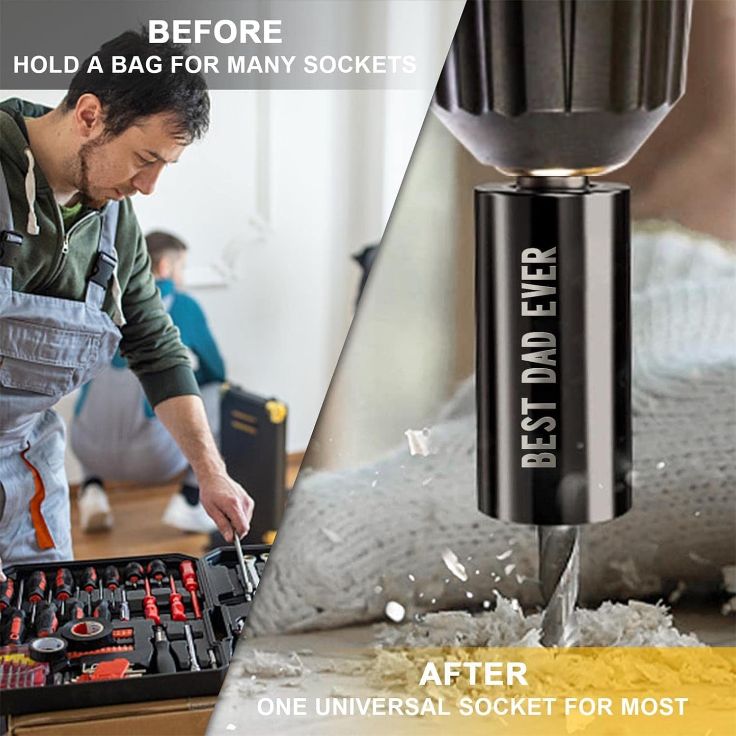 Cool Father's Day Gifts - Universal Socket Wrench - Perfect for Dad, Husband, Grandpa - Birthday & Christmas Stocking Stuffers from Kids - Cadeau Fête des Pères
