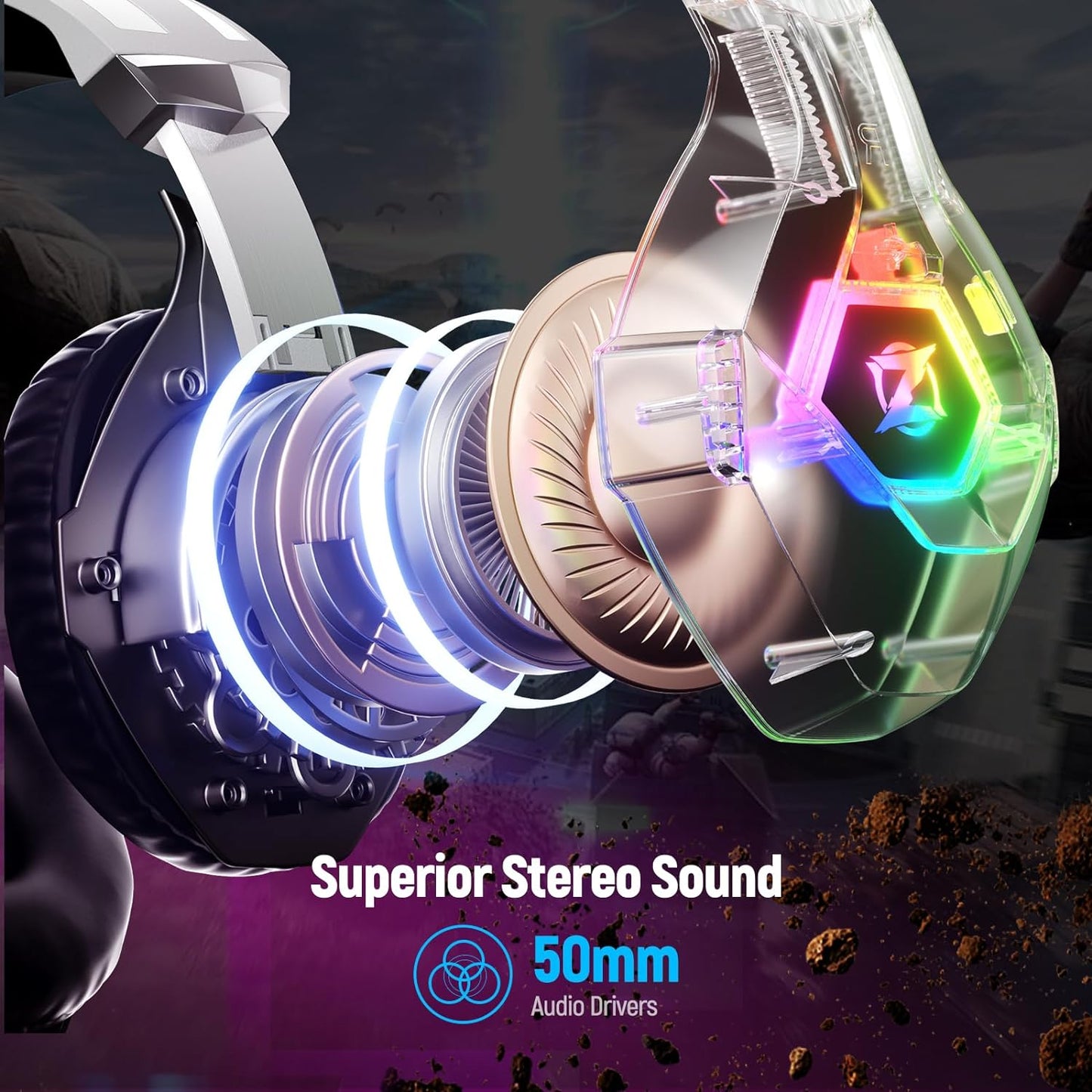 Ultimate Gaming Headset for PC, PS4, PS5 - Stereo Sound, Noise Cancelling Mic, Soft Memory Earmuffs, LED Lights - Compatible with Xbox Series X/S, Switch, Laptop, Mac-WHITE