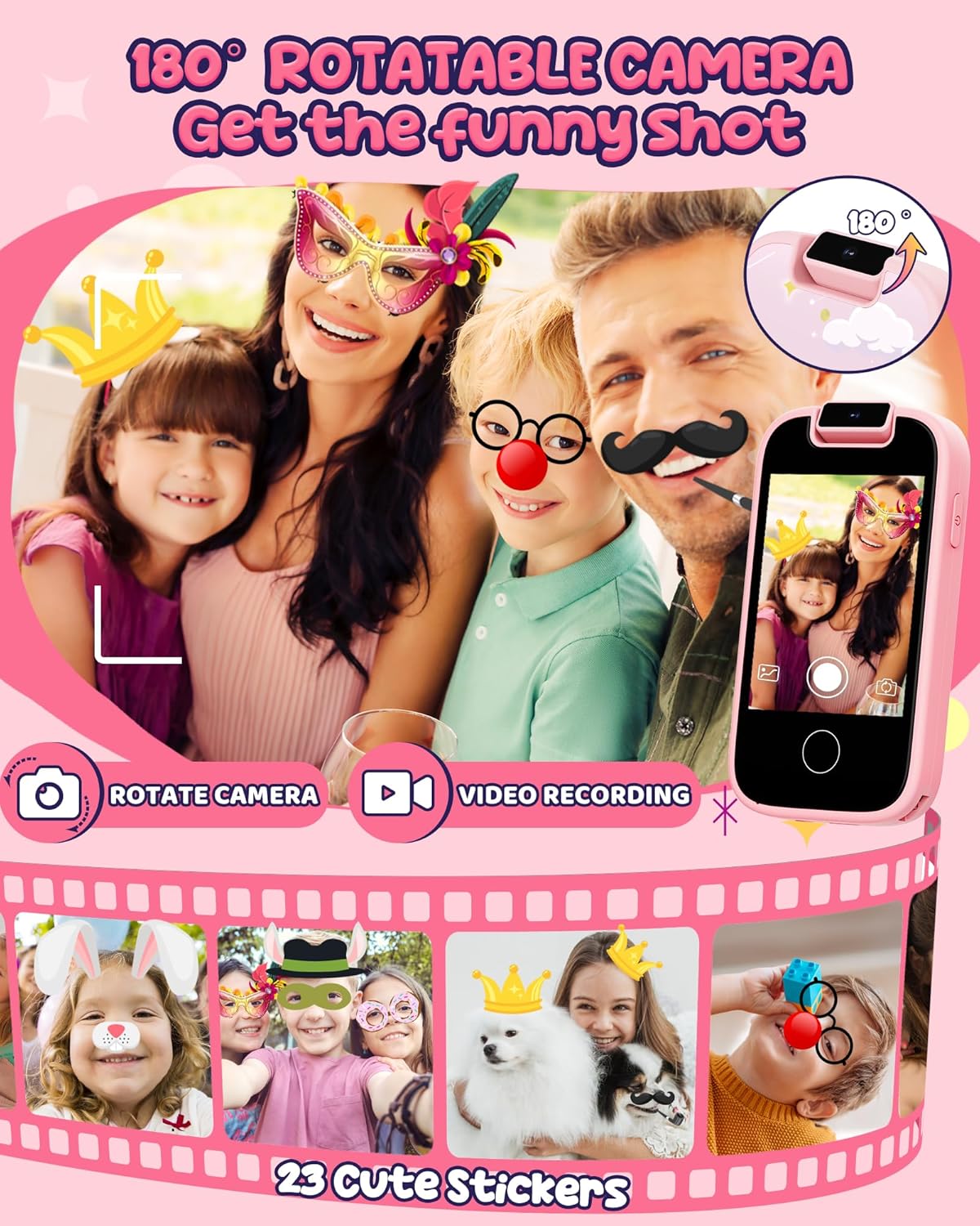 Kids Smart Phone Toy Pink for Girls 3-8 Years Old. Toddler Unicorn Gifts, Educational games, Dual cameras, MP3 Music Player, and touchscreen pretend play. Toddler Birthday Gifts