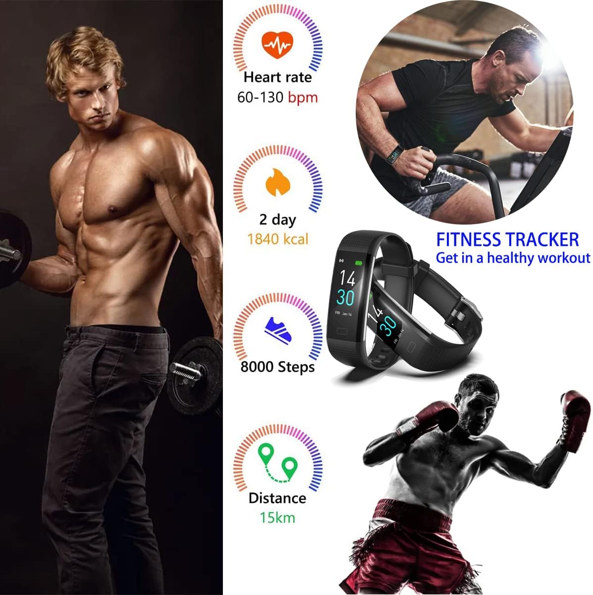 Fitness Tracker Watch with Heart Rate & Sleep Monitor, Step Counter, Calorie Tracker & Multi-Sport Modes for Android & iOS (BLACK)