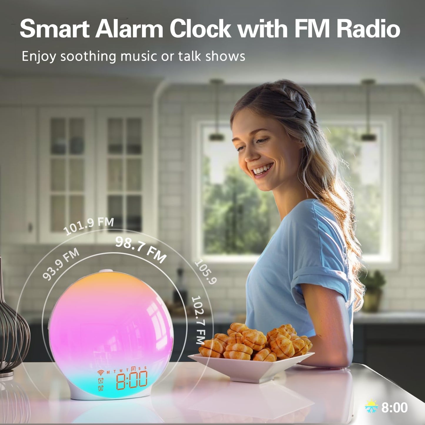 Sunrise Alarm Clock with Smart APP Control, Sunrise Simulation, Noise Sound Machine, Dual Alarms, FM Radio - Enhance Your Morning Routine, Alarm Clocks for Bedrooms