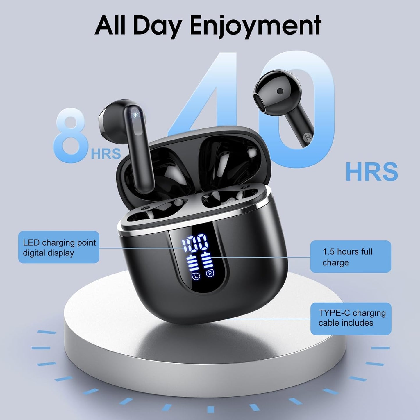 2025 New Bluetooth 5.4 Wireless Earbuds – Mini HiFi Stereo with 4 ENC Noise Cancelling Mics, 40H Battery, USB-C, IP7 Waterproof – Ideal for Sports & Workouts