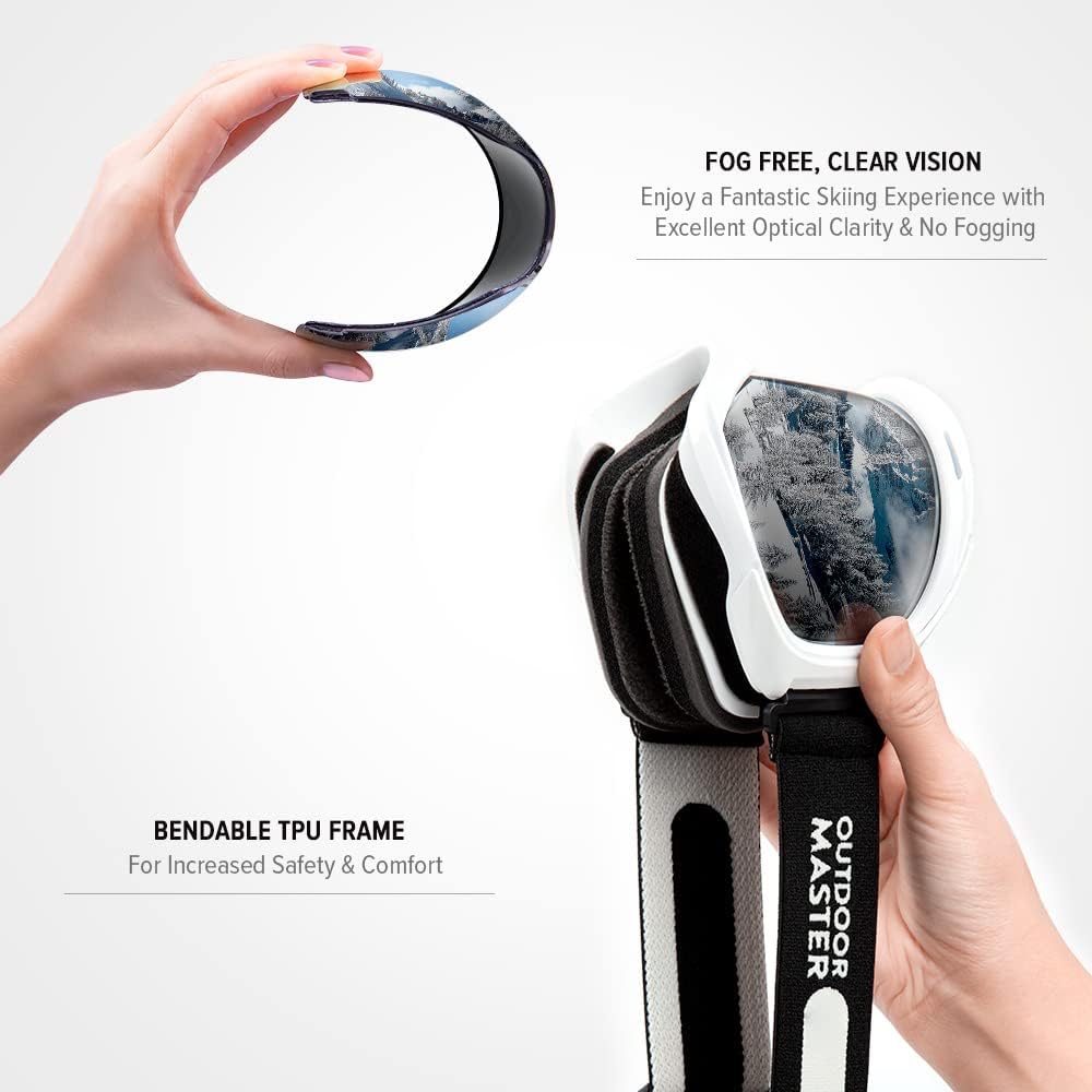 OTG (Over-the-Glasses) Design Ski & Snowboard Goggles for Men, Women & Youth with 100% UV Protection (White/Silver)