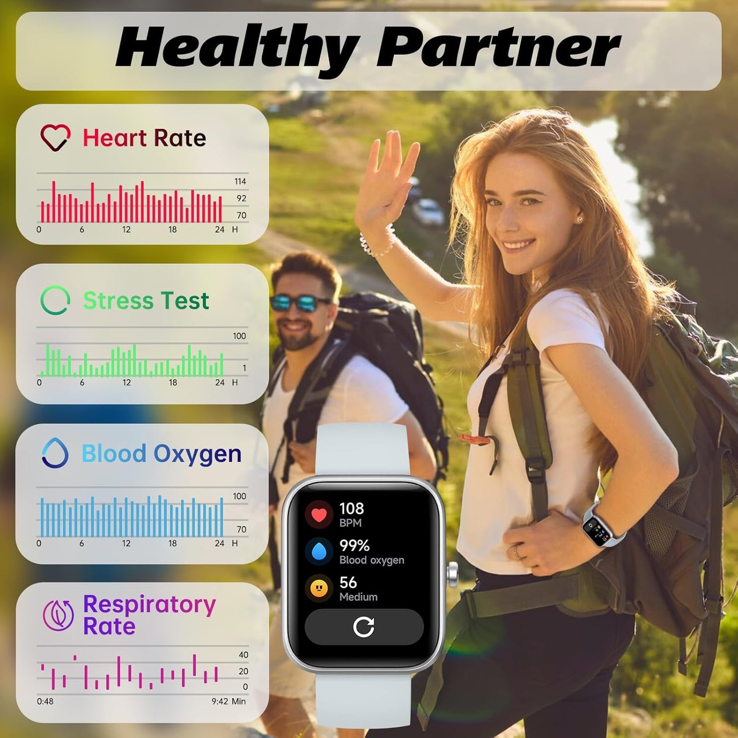 1.8" Smart Watch for Men & Women with Bluetooth Call, DIY Dial, Heart Rate, Sleep & Blood Oxygen Monitor, 100+ Sports Modes, IP68 Waterproof, Alexa Built-in for Android & iPhone