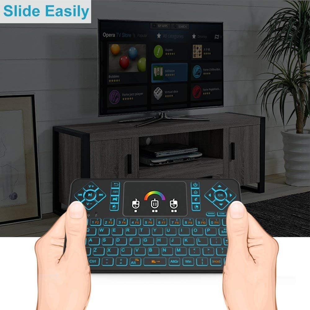 ULTREND Q9 Mini Wireless Keyboard with Touchpad – Rechargeable Handheld Remote, Colorful Backlit Keyboard for PC, Raspberry Pi 4, Android TV Box, KODI, Windows 8/10/11