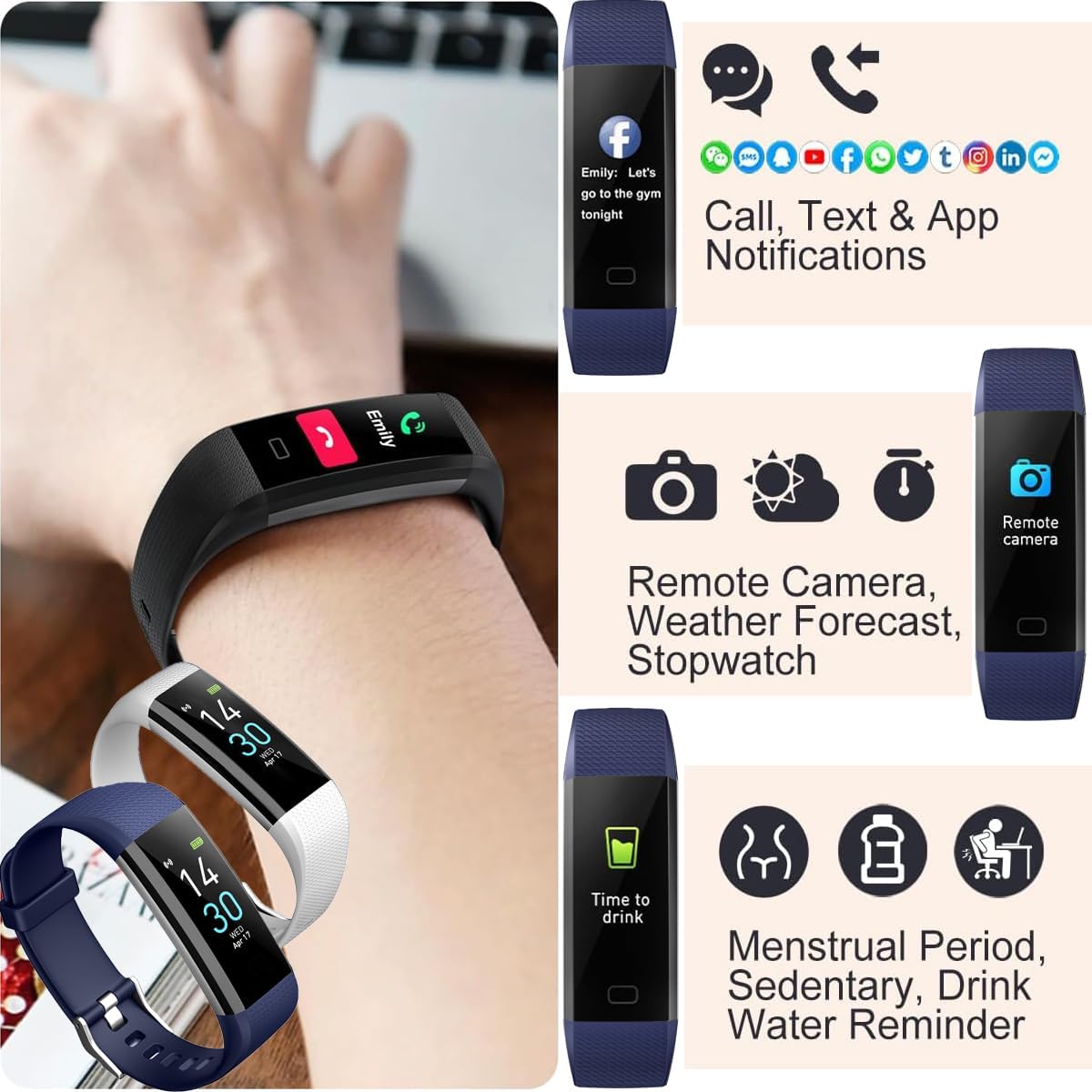 Fitness Tracker Watch with Heart Rate & Sleep Monitor, Step Counter, Calorie Tracker & Multi-Sport Modes for Android & iOS (BLUE)