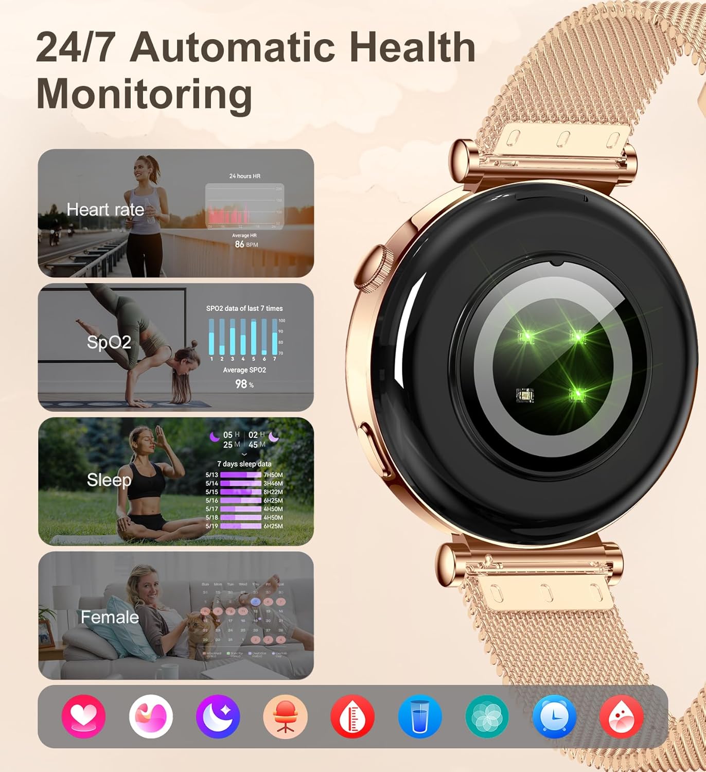 Women’s Smart Watch with Bluetooth Calling – 1.27" Touchscreen Fitness Tracker, 100+ Sports Modes, Health Monitor, Waterproof, for iOS & Android