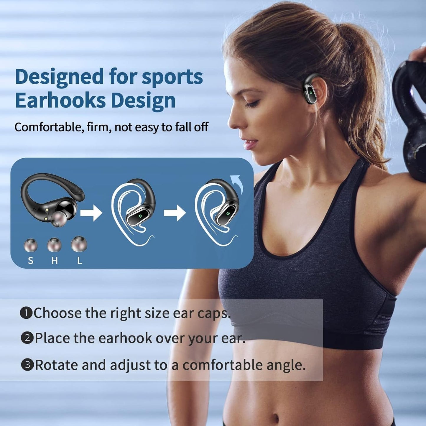 2024 Bluetooth 5.3 Sport Wireless Earbuds with ENC Noise-Canceling Mic, 50H Playtime, IP7 Waterproof Ear hooks & Dual LED Display – Perfect for Running & Workouts