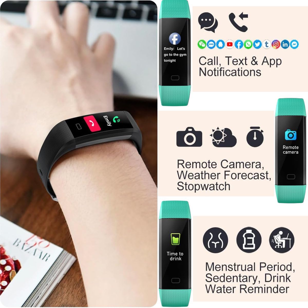 Fitness Tracker Watch with Heart Rate & Sleep Monitor, Step Counter, Calorie Tracker & Multi-Sport Modes for Android & iOS (GREEN)