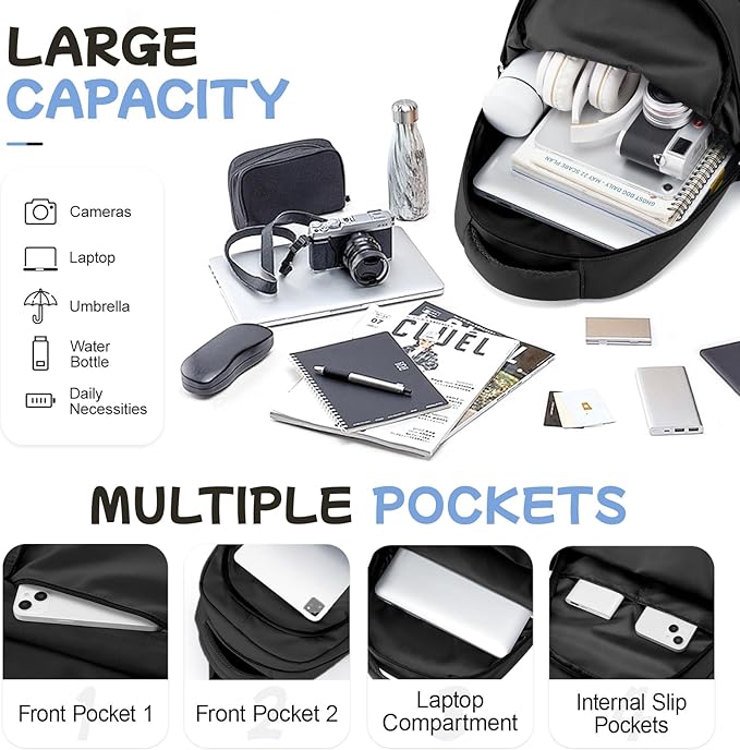 Urban-Nomad School Backpack – College & Travel Laptop Bag for Women, Men & Teens (Black)
