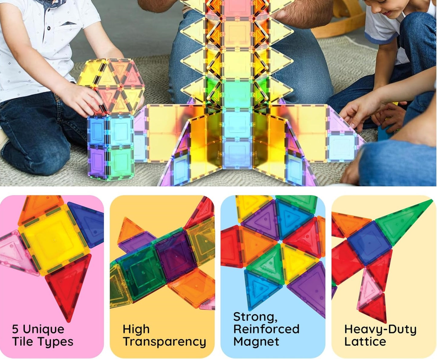 Magnetic Tiles 60pcs Kids Toys, Classroom Sensory Toy for Toddlers, STEM Learning Building Blocks, Montessori Pretend Play Magnet Tile Construction Set for Boys & Girls Ages 3+