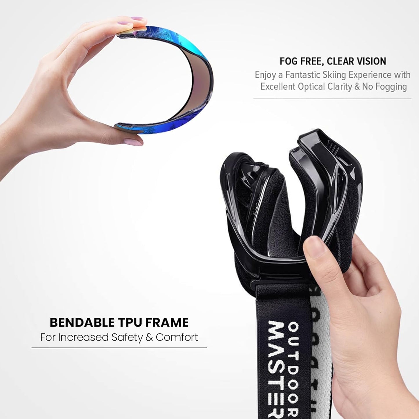 OTG (Over-the-Glasses) Design Ski & Snowboard Goggles for Men, Women & Youth with 100% UV Protection (Black/Blue)