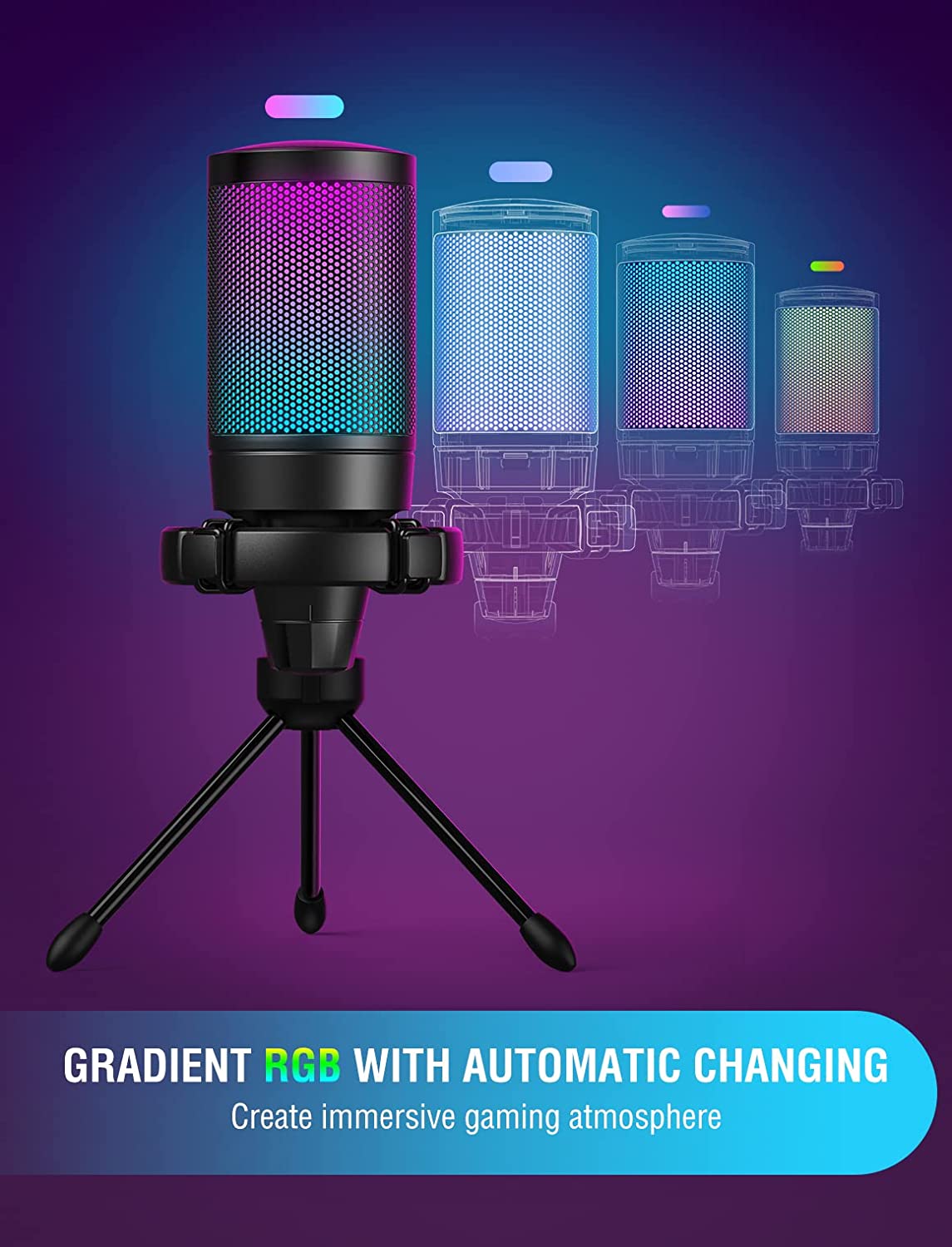 Fifine USB Gaming Microphone for PC PS5, RGB Condenser Mic with Quick Mute