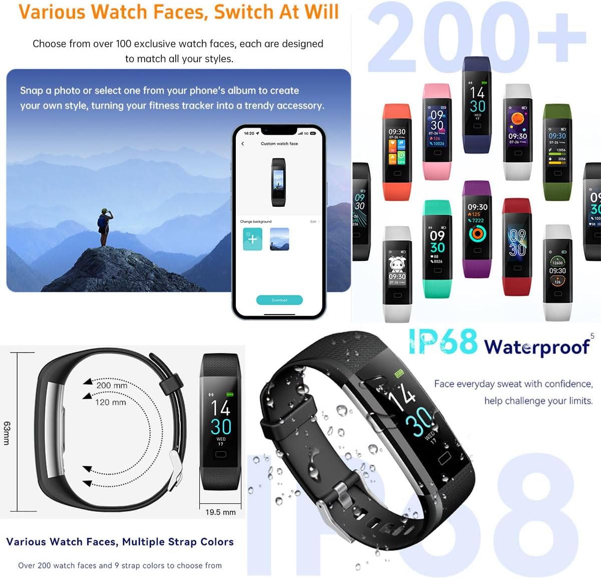 Fitness Tracker Watch with Heart Rate & Sleep Monitor, Step Counter, Calorie Tracker & Multi-Sport Modes for Android & iOS (BLACK)