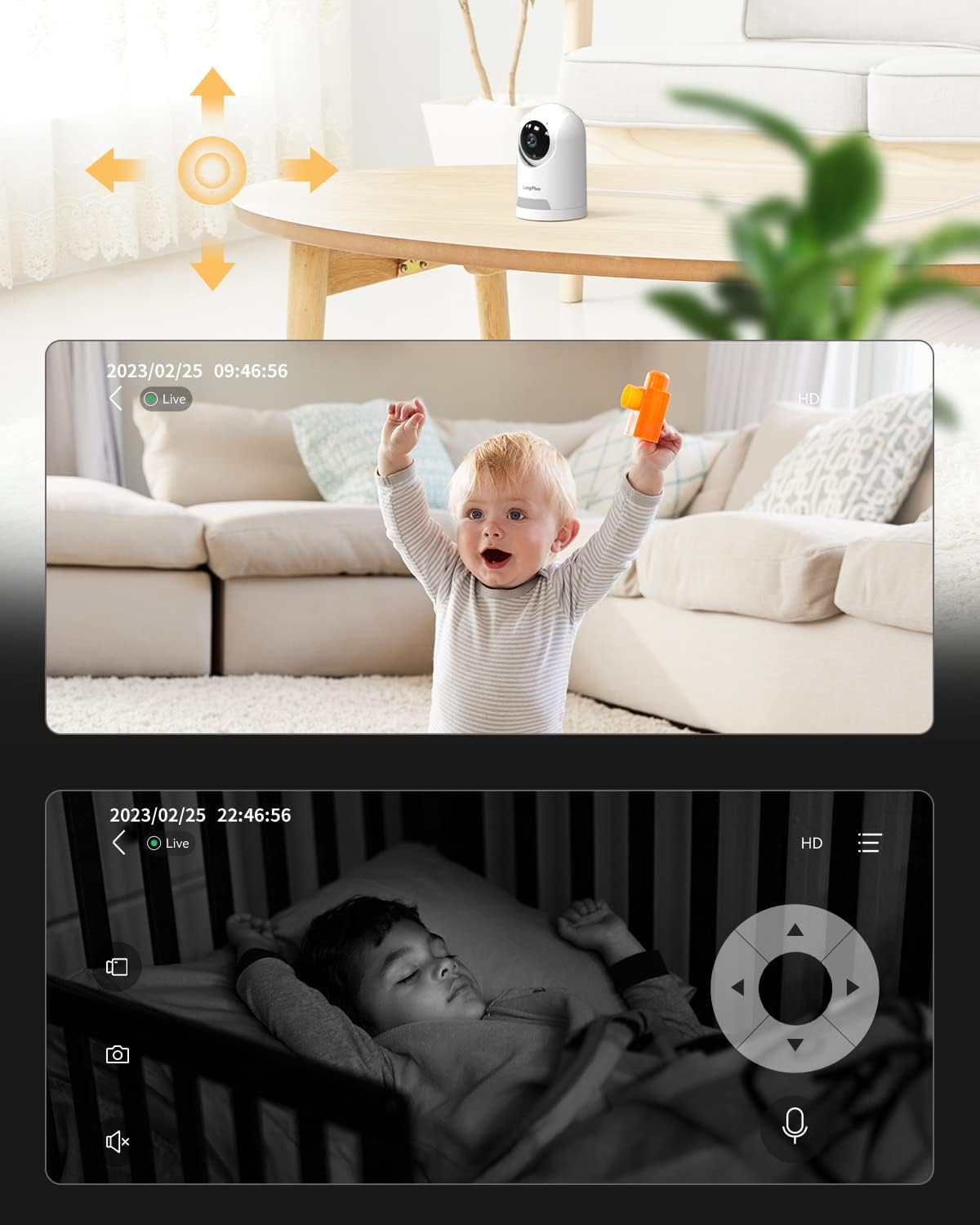 Wi-Fi Security Camera with 360-degree View, 1080P IR Night Vision, Two-Way Audio, Baby Monitor, and AI Motion Tracking.