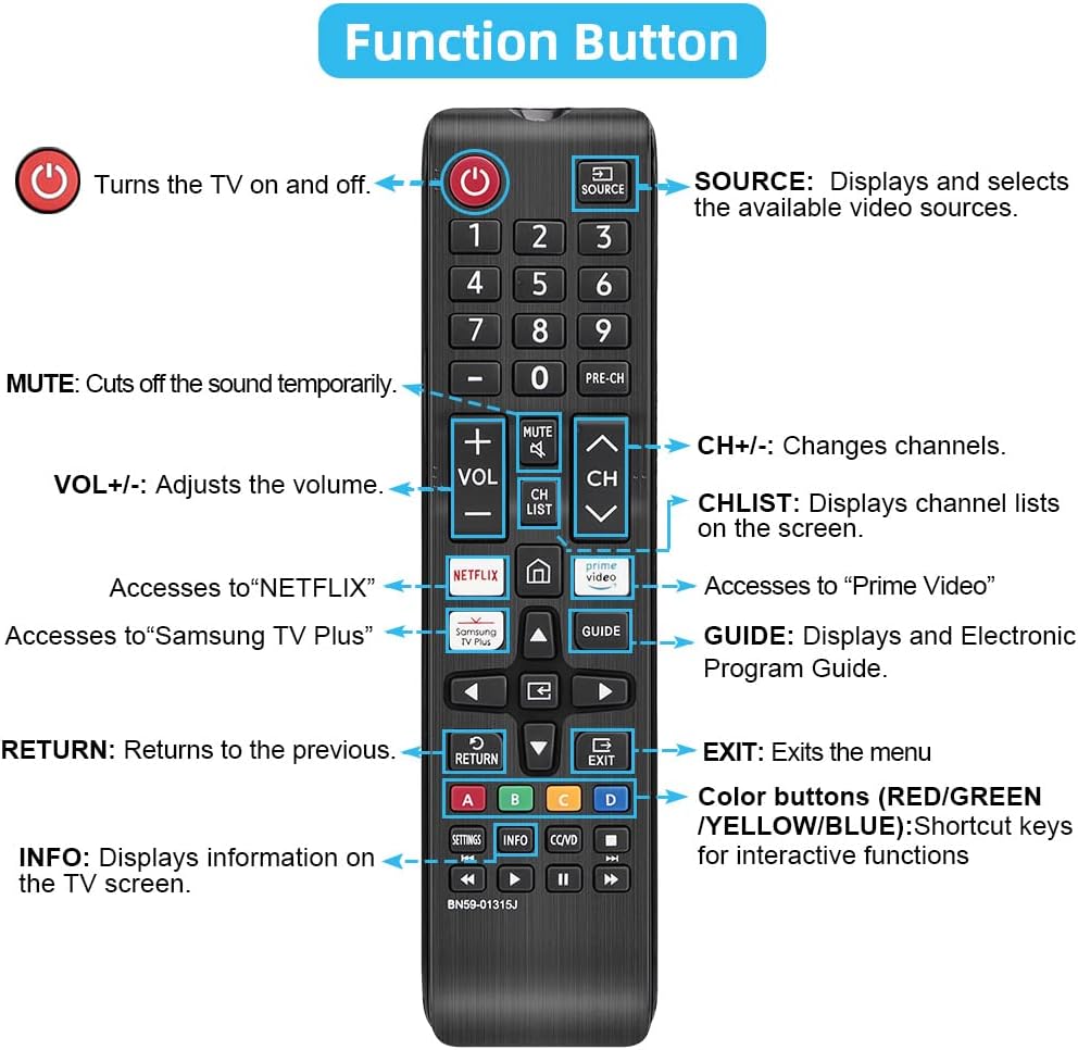 Samsung Smart TV Replacement Remote with Apps BN59-01315J