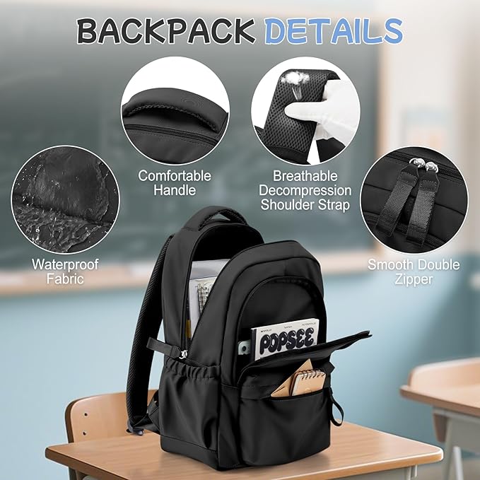 Urban-Nomad School Backpack – College & Travel Laptop Bag for Women, Men & Teens (Black)