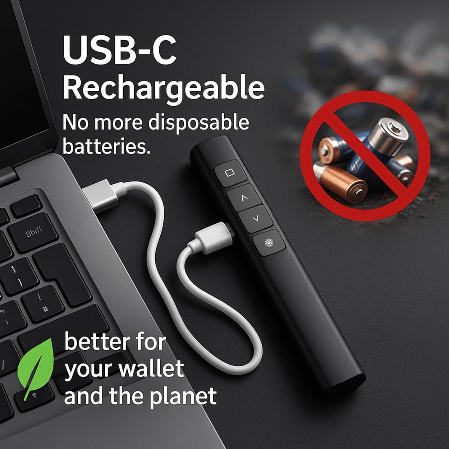 Wireless Rechargeable Presentation Clicker with Laser Pointer