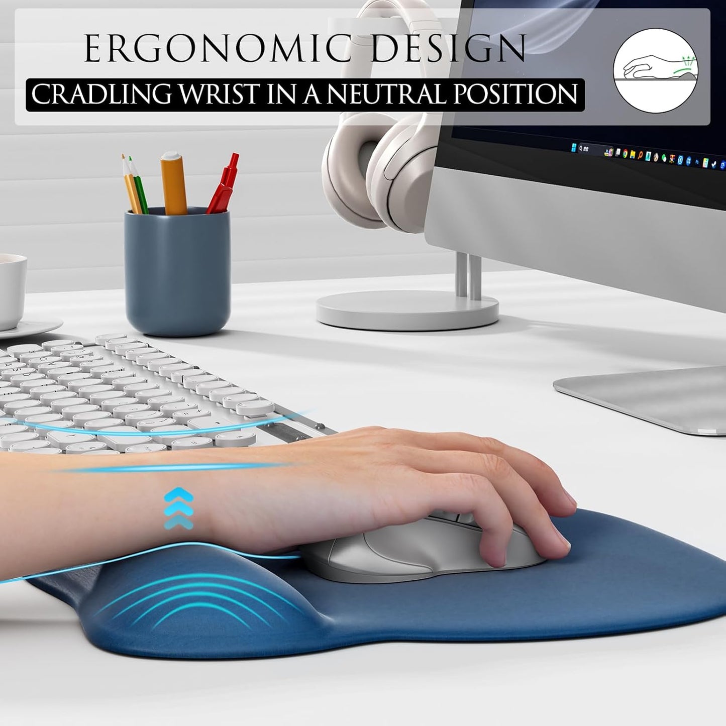 Ergonomic Gel Mouse Pad with Wrist Rest – Non-Slip Base, Smooth Lycra Surface (9.4" x 8.1")