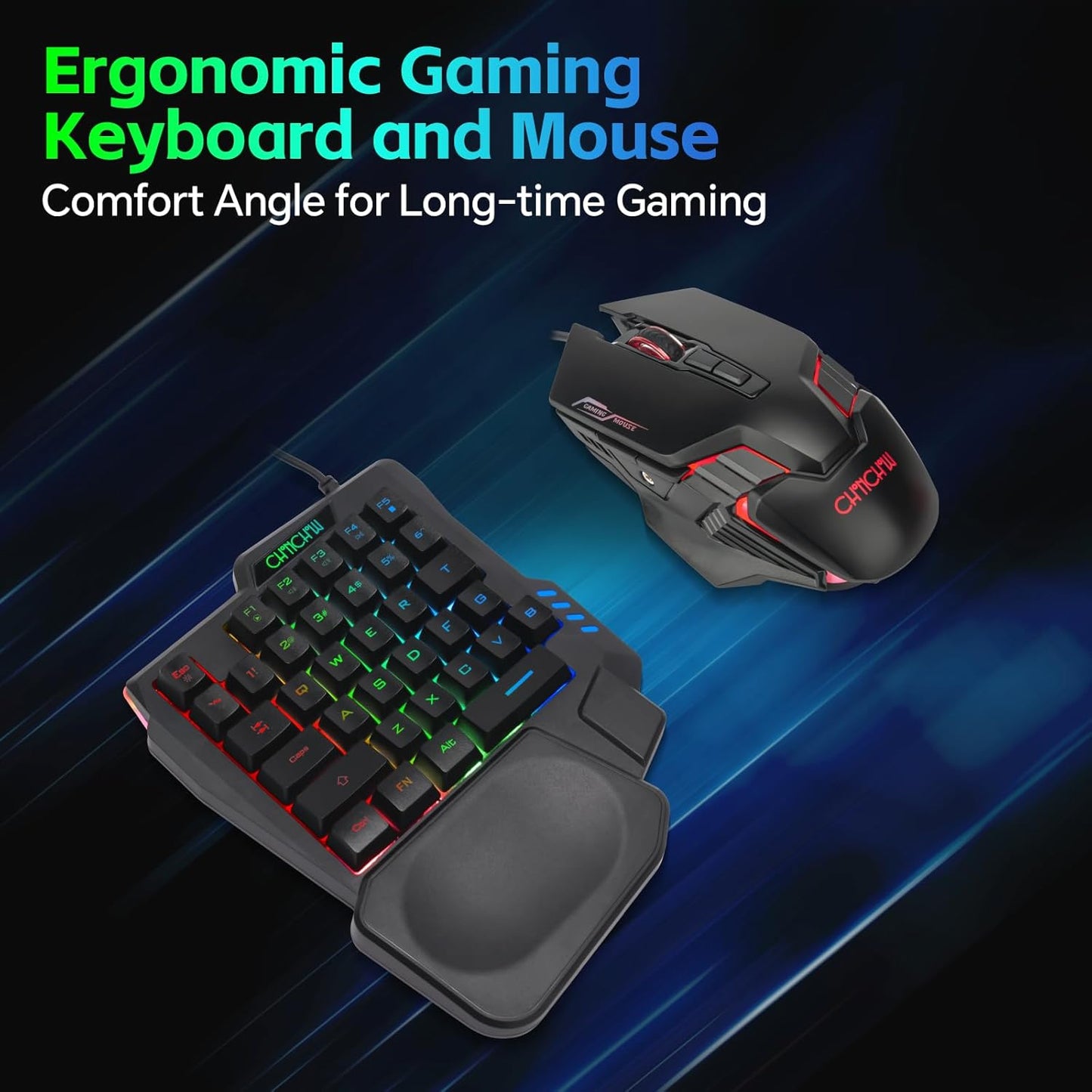 One-Handed RGB Gaming Keyboard Mouse Combo with USB Splitter