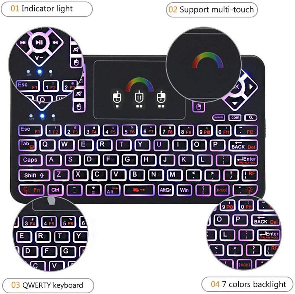 ULTREND Q9 Mini Wireless Keyboard with Touchpad – Rechargeable Handheld Remote, Colorful Backlit Keyboard for PC, Raspberry Pi 4, Android TV Box, KODI, Windows 8/10/11