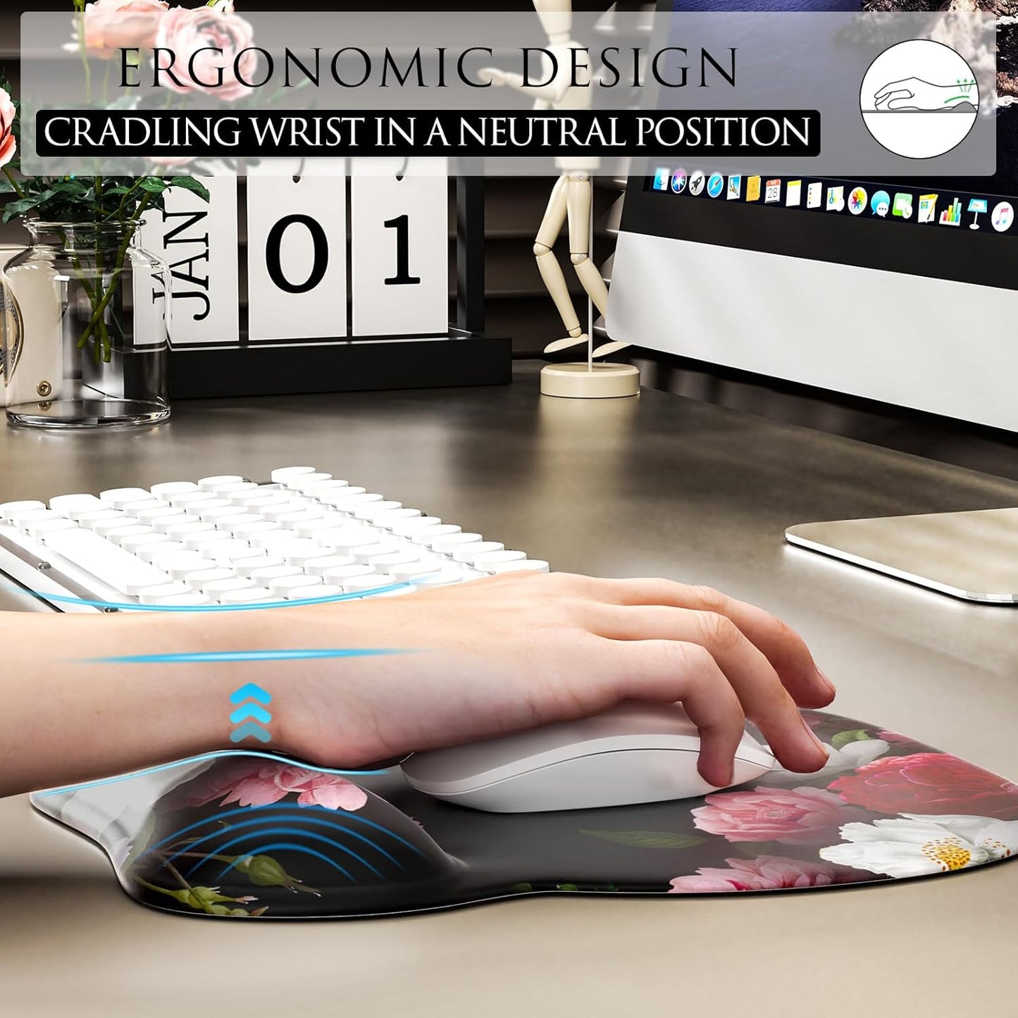 Ergonomic Gel Mouse Pad with Wrist Rest – Non-Slip Base, Smooth Lycra Surface (9.4" x 8.1")