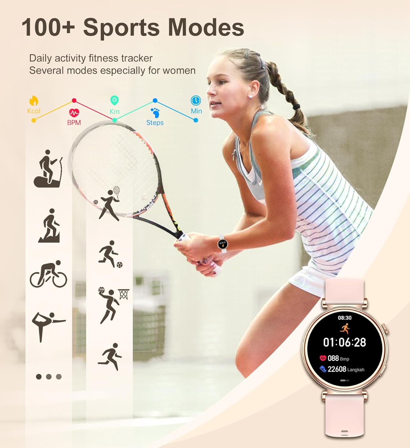 Women’s Smart Watch with Bluetooth Calling – 1.27" Touchscreen Fitness Tracker, 100+ Sports Modes, Health Monitor, Waterproof, for iOS & Android