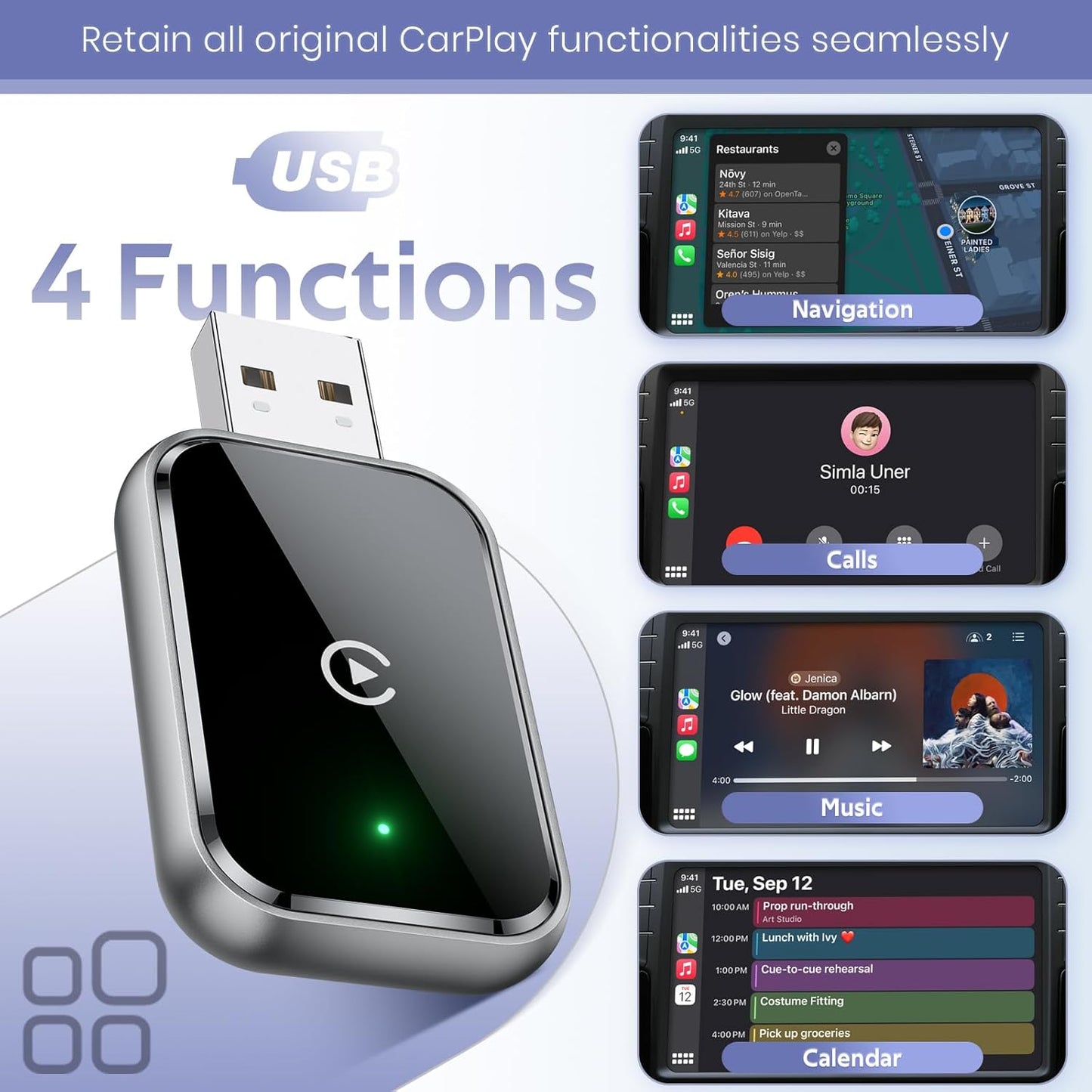 Wireless CarPlay Adapter | Convert Wired to Wireless, USB-C | Adaptateur CarPlay sans fil – Câble vers sans fil, USB-C