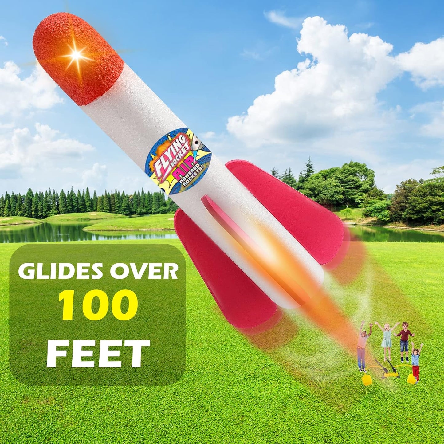 Rocket Launcher Blast Pack – 100-Foot Foam Rocket Set with 8 Colorful Rockets & 2 Stomp Launchers, Perfect Outdoor Fun Gift for Boys & Girls