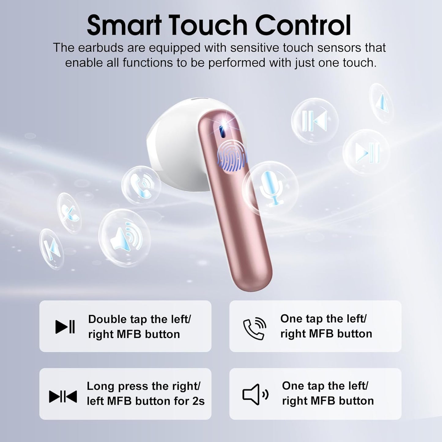 2025 New Bluetooth Rose Gold 5.4 Wireless Earbuds – Mini HiFi Stereo, 4 ENC Noise Cancelling Mics, 40H Battery, USB-C, IP7 Waterproof – Ideal for Sports & Workouts