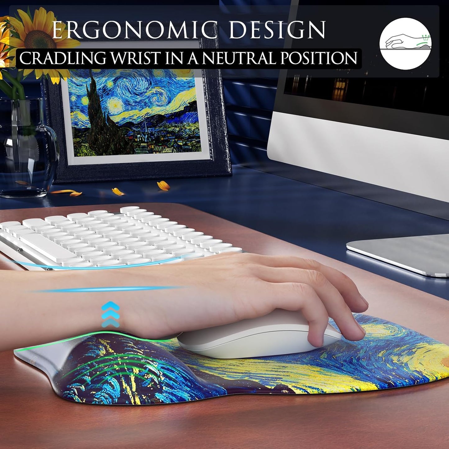 Ergonomic Gel Mouse Pad with Wrist Rest – Non-Slip Base, Smooth Lycra Surface (9.4" x 8.1")