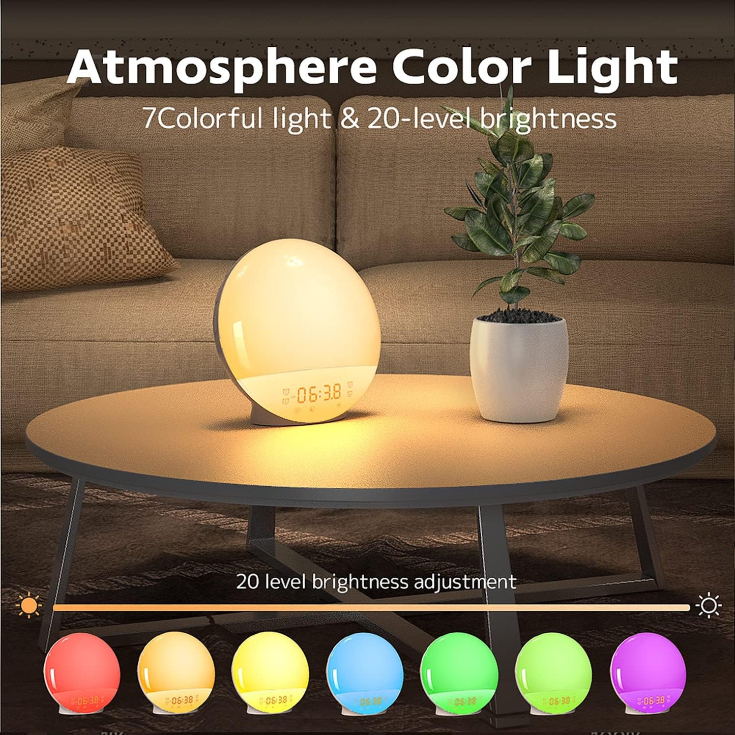 Sunrise Alarm Clock for Restful Mornings - 7 Colors Night Light, Wake Up Light with Sunrise/Sunset Simulation, Dual Alarms & Soothing Sounds, Snooze & Sleep Aid, FM Radio